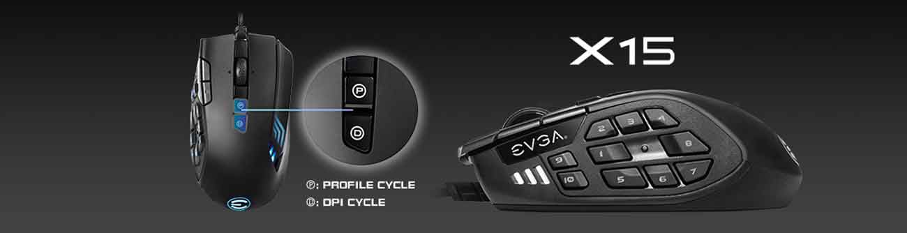 EVGA X15 MMO Gaming Mouse, 8k, Wired, Black, Customizable, 16,000